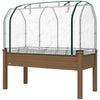 Raised Garden Bed with PE Greenhouse Cover Outdoor Elevated Wood Planter Box for Herbs and Vegetables Brown