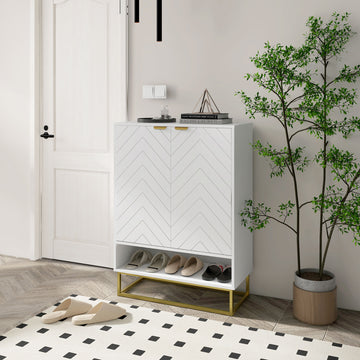 Entryway Shoe Cabinet, Shoe Storage Cabinet with Adjustable Shelf for 12 Pairs of Shoes, White