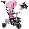 6-in-1 Toddler Tricycle for 12-50 Months, Foldable Kids Trike with Adjustable Seat and Push Handle, Safety Harness, Removable Canopy, Footrest, Pink