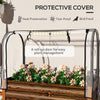 Raised Garden Bed with Cover, Metal Elevated Planter Box with Bottom Shelf and Liner, Dark Brown Wood Effect