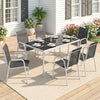 7 Piece Garden Dining Set, Garden Furniture Set with Rectangle Table and 6 Stackable Chairs, Grey