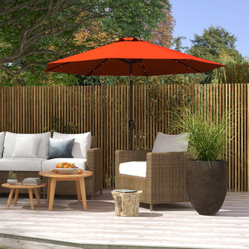 9ft Solar Patio Umbrella Outdoor Sunshade 24 LED Lights Tilt Canopy Orange