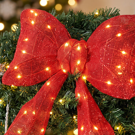 Artificial Xmas Wreath, 36 Inch Pre-Lit Christmas Wreath with 130 LED Lights, Lighted Bow and 21 Ornament Set, Green