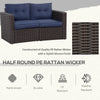 2 Pieces Patio Furniture Set Outdoor Loveseat Wicker Corner Sofa Set Outdoor Freely Combination PE Rattan Furniture, W/ Curved Armrests & Padded Cushion for Balcony, Garden, Lawn, Dark Blue