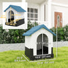 Outside Dog Kennel House with Windows, Base Support, for Garden Patio, Miniature Dogs, 64.5 x 57 x 66cm, Blue