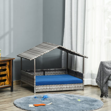 Wicker Pet House Dog Bed for Indoor/Outdoor Rattan Furniture with Cushion