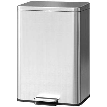 Garbage Bin, Soft-Close Trash Can with Foot Pedal, 5 Gallon (20 L) Garbage Can with Removable Inner Bucket, Silver