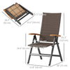 Folding Wicker Patio Dining Chair with 5-level Reclining Back, Wooden Armrests for Outdoor, Garden, Backyard, Brown