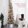 6ft Artificial Prelit Christmas Tree with Warm White LED Light, Snow Flocked Branches, Metal Base, Pencil Xmas Tree