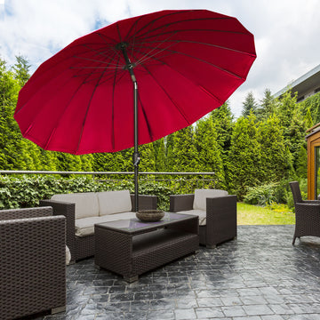 8ft Shanghai Garden Parasol Umbrella with Crank & Tilt, Adjustable Outdoor Sun Shade, Wine Red