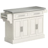 Stainless Steel Kitchen Island with Storage and Stainless Steel Top, Kitchen Trolley with Drawers, Cabinets, Towel Rack, Cream White