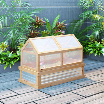 Raised Garden Flower Bed Kit with Greenhouse, Wooden Cold Frame Planter with Open Roofs, 48