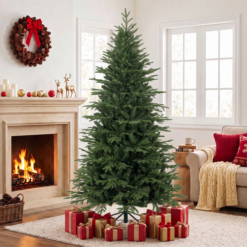 7ft Artificial Christmas Tree Full Hinged Xmas Tree Metal Base, Green