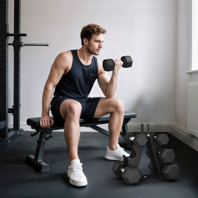 60 LBS Hex Dumbbell Set with Rack, Rubber Coated Weights with Non-Slip Handles for Home Gym Strength Training
