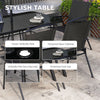8 Piece Patio Set with Umbrella, 6 Folding Chairs, Rectangle Table, Outdoor Dining Set for 6 with Mesh Seat, Black
