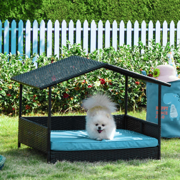 Wicker Pet House Dog Bed for Indoor/Outdoor Rattan Furniture with Cushion