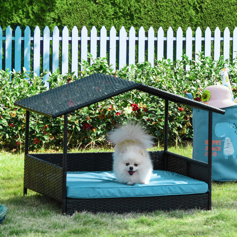 Wicker Pet House Dog Bed for Indoor/Outdoor Rattan Furniture with Cushion