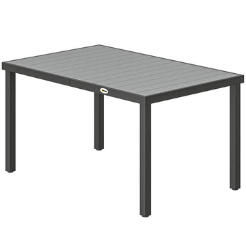 Rectangular Patio Table for 6, Outdoor Dining Table with Wood-Plastic Composite Top and Steel Frame for Garden, Grey