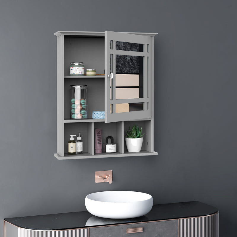Bathroom Cabinet Wall Mount with Mirror Door 3 Shelf Organizer for Bathroom, Kitchen, Bedroom, Grey