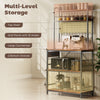 Kitchen Baker's Rack with Power Outlet and LED Light, 5-Tier Coffee Bar Station with 10 Hooks, Rustic Brown