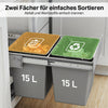 Pull Out Bin, Under Sink Garbage Can with 2 Removable Compartments (4 gallon Each) for Kitchen Waste, Light Grey