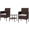 Wicker Bistro Set, 3 Piece Patio Furniture Set with 2-Tier Glass Top Table, Cushions for Balcony, Porch, Beige