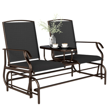 Patio Glider Rocking Chair 2 Person Outdoor Loveseat Rocker Garden Furniture Bench, Black