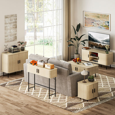 Mid-Century Entryway Table, Narrow Console Table with Storage Compartments for Behind Couch, Living Room, Black