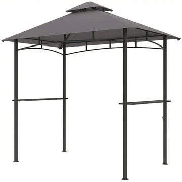8' x 5' BBQ Grill Gazebo Tent with Double Tiered Canopy for Outdoor Sun Shade, Dark Grey