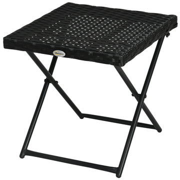 Patio Wicker Coffee Table, Outdoor PE Rattan Garden Folding Side Table, 15.75