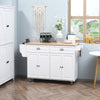 Kitchen Island with Storage, Rolling Kitchen Island with Drop Leaf, Rubber Wood Top and Adjustable Shelves