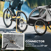 2 Seat Bike Trailer for Kids 2-in-1 Double Baby Stroller with Handbrake, Rubber Wheels, 5 Point Harness, Waterproof Cover, Storage Bag, Reflectors, Grey