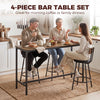 Bar Table Set Counter Height Barstools Set of 4 PU Cushioned Seats Rustic Brown