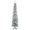 7ft Snow-Flocked Artificial Christmas Tree, Slim Pencil Xmas Tree with 490 Realistic Branches, Metal Base, Green