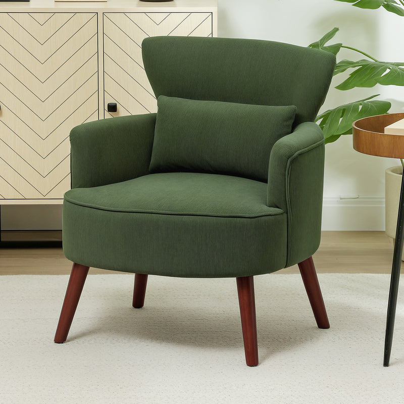 Modern Accent Chair, Upholstered Armchair with Solid Wood Legs and Lumbar Pillow for Living Room, Grey