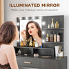 Illuminated Dressing Table Set, LED Vanity Table Set with Stool, LED Mirror, Drawer and Cabinet Shelves for Bedroom, Black