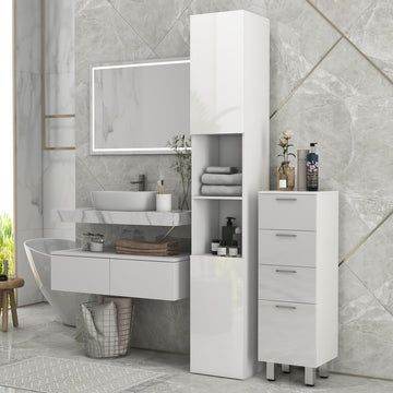 Tall Bathroom Cabinet, High Gloss Storage Cabinet with Doors and Adjustable Shelves, 11.8