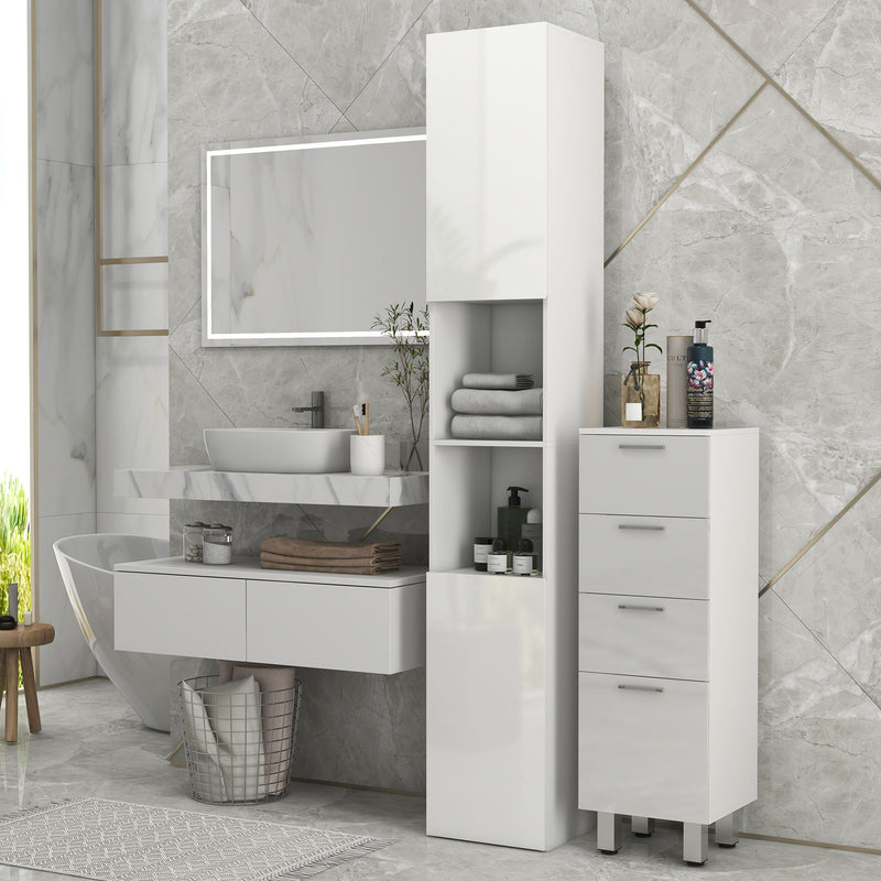 Tall Bathroom Cabinet, High Gloss Storage Cabinet with Doors and Adjustable Shelves, 11.8