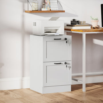 Vertical Filing Cabinet with 2 Drawers, Lock, File Cabinet for Home Office, A4 and Letter Size Files, White