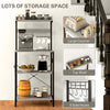 Kitchen Baker's Rack with Power Outlet, Coffee Bar Station with Adjustable Shelves and Hooks, Distressed Grey
