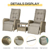 3 Pieces Patio Wicker Bistro Set, PE Rattan Coffee Table & Adjustable Recline Chairs Furniture Set with Cushions and Wood Grain Plastic Top, Khaki