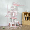 65 Inch Cat Tree with 2 Doors Condos, Plush Top Perch, Hammock, Sisal Scratching Posts, 4 Pompoms, Ramp, White