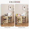 Sewing Machine Cabinet, Folding Sewing Table with Storage Shelf, Bins and Lockable Wheels for Small Space, Nature Wood