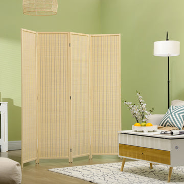 Woven Bamboo Room Divider, 4 Panel Folding Indoor Privacy Screens for Home Office, 71