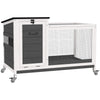 Wooden Rabbit Hutch with Pull-Out Tray, Asphalt Openable Roof, Small Animal Cage on Wheels with Run, Grey
