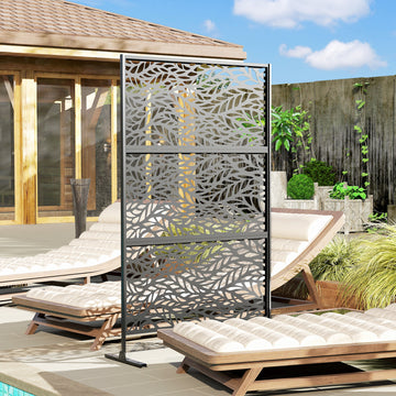 Metal Outdoor Privacy Screen, Freestanding Outdoor Divider with Stand, 78