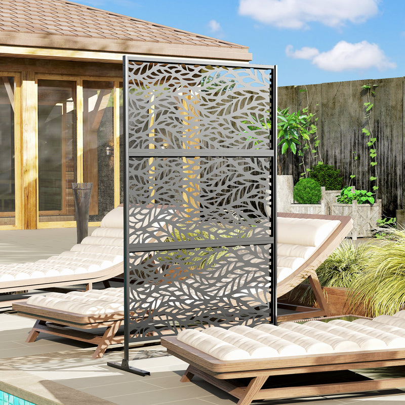 Metal Outdoor Privacy Screen, Freestanding Outdoor Divider with Stand, 78