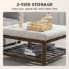 Ottoman Coffee Table, 32 Inch Square Footrest Ottoman with Storage, Linen Upholstered Tufted Footstool, Beige