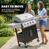 4+1 Burner Liquid Propane Gas Grill Outdoor Cabinet Style BBQ Trolley w/ Side Burner, Warming Rack, Side Shelf, Storage Cabinet, Thermometer, 4 Wheels, Carbon Steel, Silver