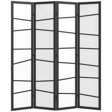 5.6ft Folding Room Divider, 4 Panel Wall Partition with Wood Frame for Bedroom, Home Office, White